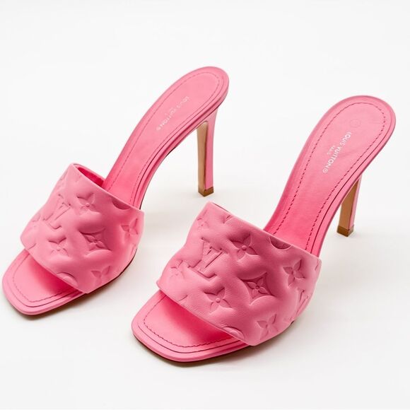 Louis Vuitton Revival Mule Heel Sandals Pink Monogram Embossed Leather EU 40 - Picture 14 of 15